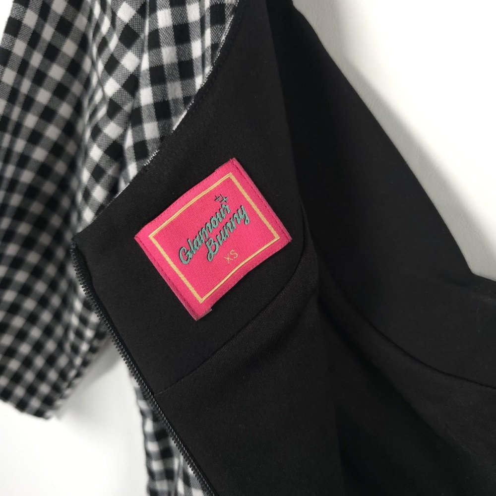 GLAMOUR BUNNY Jacky 60s Jacky Pencil Dress Gingham Back Slit Chic Bow‎ Size XS - Picture 13 of 13